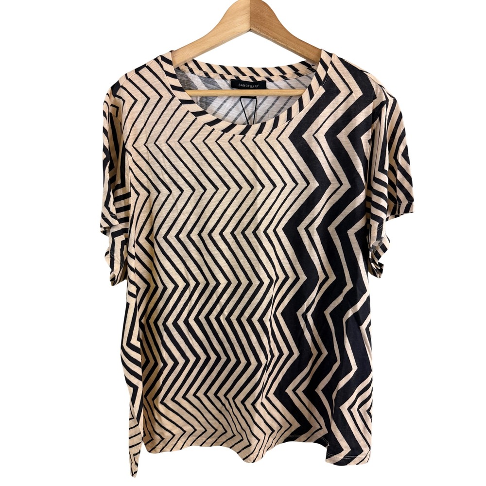 Sanctuary Top T Shirt Women 3X Tan Black Short Sleeve